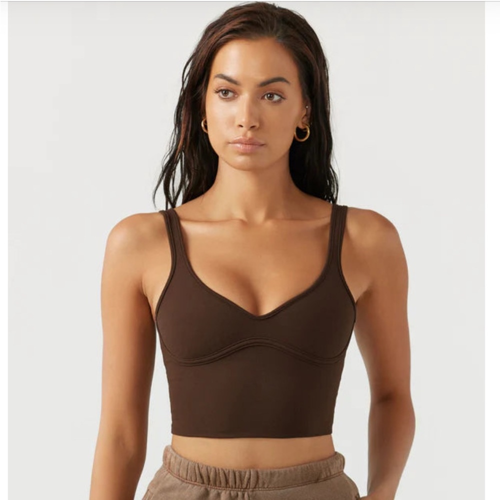 Joah Brown Contour Crop Tank in Sueded Umber XS